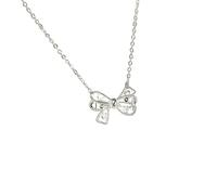 BCughia Collar para mujer de oro de 9/14/18 quilates, oro blanco, collar con colgante de corazón y lazo, collar de moda de 40 + 5 cm, Oro blanco de 9 quilates, No es una piedra preciosa