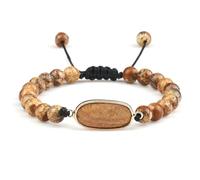 BCughia Juego de pulseras de cuentas, pulsera de piedra marrón de 6 mm con abalorio, pulseras ajustables de la amistad de 17 a 28 cm, Piedra, No es una piedra preciosa