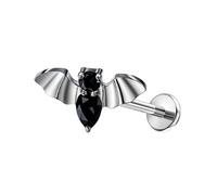 BCughia Piercing de nariz de titanio de 18 g y 16 g, con forma de murciélago de plata con circonita cúbica redonda y forma de pera, para daith, tragus, hélice, rook, cartílago, ceja, labio, piercing