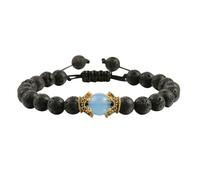 BCughia Pulsera de cadena de cuentas, pulsera de roca de lava de 8 mm con corona, pulsera ajustable para mujer de 19 a 35 cm, Piedra, No es una piedra preciosa