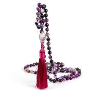 BCughia Pulsera de cuentas de piedra, pulsera de ágata morada de 8 mm con borlas, pulsera de cuentas multicapa, Piedra, No es una piedra preciosa