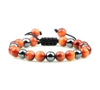 BCughia Pulsera de cuentas de piedra, pulsera de ojo de tigre de hematita de 8 mm, pulsera ajustable para hombre de 17 a 30 cm, Piedra, No es una piedra preciosa