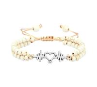 BCughia Pulsera de cuentas para hombre, pulsera de doble capa de piedra de 4 mm con electrocardiograma, pulsera de cuerda ajustable, Piedra, No es una piedra preciosa