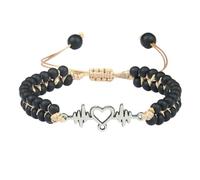 BCughia Pulsera de cuentas para hombre, pulsera de doble capa de piedra de 4 mm con electrocardiograma, pulsera de cuerda ajustable, Piedra, No es una piedra preciosa