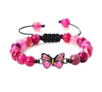 BCughia Pulsera de cuentas para hombre, pulsera de piedra de ágata turquesa de 6/8 mm con mariposa, pulseras ajustables para mujer de 17 a 28 cm, Piedra, No es una piedra preciosa