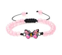 BCughia Pulsera de cuentas para hombre, pulsera de piedra de ágata turquesa de 6/8 mm con mariposa, pulseras ajustables para mujer de 17 a 28 cm, Piedra, No es una piedra preciosa