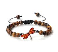 BCughia Pulsera de cuentas para hombre, pulsera de piedra mate de 8 mm con libélula naranja, pulseras ajustables de 17 a 28 cm, Piedra, No es una piedra preciosa