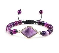 BCughia Pulsera de cuentas para mujer, pulsera de ágata morada de 6 mm con abalorio, pulsera ajustable para hombre de 17 a 28 cm, Piedra, No es una piedra preciosa