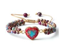BCughia Pulsera de cuentas para mujer, pulsera de cuentas turquesa de doble capa de 4 mm con corazón, pulseras ajustables de la amistad de 17 a 28 cm, Piedra, No es una piedra preciosa