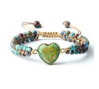 BCughia Pulsera de cuentas para mujer, pulsera de cuentas turquesa de doble capa de 4 mm con corazón, pulseras ajustables de la amistad de 17 a 28 cm, Piedra, No es una piedra preciosa