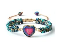 BCughia Pulsera de cuentas para mujer, pulsera de cuentas turquesa de doble capa de 4 mm con corazón, pulseras ajustables de la amistad de 17 a 28 cm, Piedra, No es una piedra preciosa
