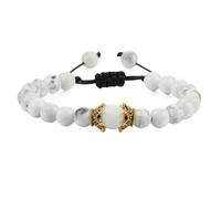 BCughia Pulsera de cuentas para mujer, pulsera de ojo de tigre turquesa de 8 mm con corona, pulseras ajustables de la amistad de 19-35 cm, Piedra, No es una piedra preciosa