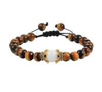 BCughia Pulsera de cuentas para mujer, pulsera de ojo de tigre turquesa de 8 mm con corona, pulseras ajustables de la amistad de 19-35 cm, Piedra, No es una piedra preciosa