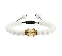 BCughia Pulsera de cuentas para mujer, pulsera de ojo de tigre turquesa de 8 mm con corona, pulseras ajustables de la amistad de 19-35 cm, Piedra, No es una piedra preciosa