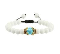BCughia Pulsera de cuentas para mujer, pulsera de ojo de tigre turquesa de 8 mm con corona, pulseras ajustables de la amistad de 19-35 cm, Piedra, No es una piedra preciosa
