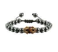 BCughia Pulsera de cuentas para mujer, pulsera de ojo de tigre turquesa de 8 mm con corona, pulseras ajustables de la amistad de 19-35 cm, Piedra, No es una piedra preciosa
