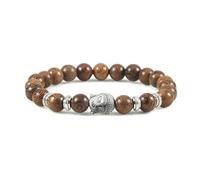 BCughia Pulsera de yoga chakra, pulsera de piedra turquesa de 8 mm con cabeza de Buda, pulsera elástica de 18 cm, Madera, No es una piedra preciosa