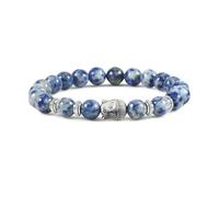 BCughia Pulsera de yoga para hombre, pulsera de piedra azul y blanca de 8 mm con cabeza de Buda, pulsera elástica para mujer de 18 cm