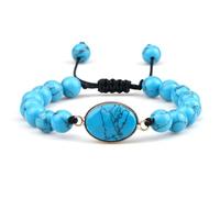 BCughia Pulseras de cuentas de piedra para mujer, pulsera turquesa de 8 mm con dije cuadrado, pulsera de cuentas ajustable de 17 a 28 cm, Piedra, No es una piedra preciosa