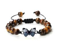BCughia Pulseras de cuentas para mujer, 6/8 mm, ojo de tigre, roca de lava con mariposa, pulsera ajustable para hombre, 17-28 cm, Piedra, No es una piedra preciosa