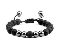 BCughia Pulseras de cuentas para mujer, pulsera de hematita de roca de lava de 8 mm, pulseras ajustables para hombres de 17 a 30 cm, Piedra, No es una piedra preciosa