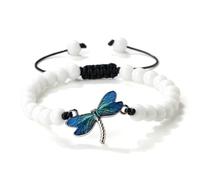 BCughia Pulseras de cuentas para mujer, pulsera de piedra mate de 8 mm con libélula azul, pulsera ajustable para hombre de 17 a 28 cm, Piedra, No es una piedra preciosa