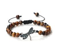 BCughia Pulseras de cuentas para mujer, pulsera de piedra mate de 8 mm con libélula gris, pulsera ajustable para hombre de 17 a 28 cm, Piedra, No es una piedra preciosa