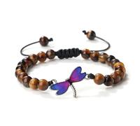 BCughia Pulseras de cuentas para mujer, pulsera de piedra mate de 8 mm con libélula morada, pulsera ajustable para hombre de 17 a 28 cm, Piedra, No es una piedra preciosa