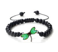BCughia Pulseras de cuentas para mujer, pulsera de piedra mate de 8 mm con libélula verde, pulsera de cadena ajustable de 17 a 28 cm, Piedra, No es una piedra preciosa