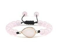 BCughia Pulseras de cuentas, pulsera de piedra rosa de 8 mm con abalorio, pulseras ajustables de la amistad de 17 a 28 cm, Piedra, No es una piedra preciosa