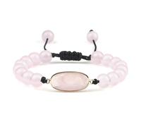 BCughia Pulseras de cuentas, pulsera de piedra rosa de 8 mm con abalorio, pulseras ajustables de la amistad de 17 a 28 cm, Piedra, No es una piedra preciosa