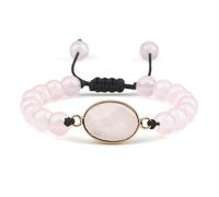 BCughia Pulseras de cuentas, pulsera de piedra rosa de 8 mm con abalorio, pulseras ajustables de la amistad de 17 a 28 cm, Piedra, No es una piedra preciosa