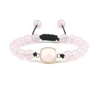 BCughia Pulseras de cuentas, pulsera de piedra rosa de 8 mm con abalorio, pulseras ajustables de la amistad de 17 a 28 cm, Piedra, No es una piedra preciosa