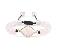 BCughia Pulseras de cuentas, pulsera de piedra rosa de 8 mm con abalorio, pulseras ajustables de la amistad de 17 a 28 cm, Piedra, No es una piedra preciosa