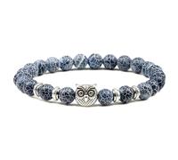 BCughia Pulseras de yoga con cuentas, pulsera de piedra de malaquita turquesa de 8 mm con búho, pulsera elástica de cuentas de 18 cm, Piedra, No es una piedra preciosa