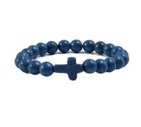 BCughia Pulseras de yoga con cuentas, pulsera turquesa de 8 mm con cruz, pulseras de piedra elástica de 17 a 19 cm, Piedra, No es una piedra preciosa