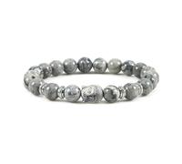 BCughia Pulseras de yoga para hombre, pulsera de piedra gris de 8 mm con cabeza de Buda, pulsera elástica con cuentas de 18 cm
