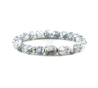 BCughia Pulseras de yoga para hombre, pulsera de turquesa blanca de 8 mm con cabeza de Buda, pulseras elásticas de cuentas para mujer, 18 cm