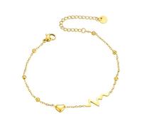 BCughia Tobilleras de acero inoxidable para mujer, con electrocardiograma de corazón, para playa, 19 + 5 cm, Acero inoxidable, No es una piedra preciosa