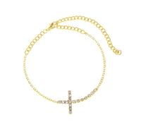 BCughia Tobilleras para mujer, tobilleras con cruz y circonita cúbica, tobillera de playa de 20 + 10 cm, Chapado en oro, Circonia cúbica