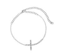 BCughia Tobilleras para mujer, tobilleras con cruz y circonita cúbica, tobillera de playa de 20 + 10 cm, Chapado en plata, Circonia cúbica