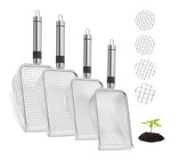 Bcuuozeeing 4 unidades de colador de jardín, colador de tierra para compostaje con asa, colador de jardín, colador de arena (malla de 2/2,8/3,8/5 mm), colador de acero inoxidable para tierra, semillas