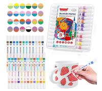 Bcuuozeeing Juego de 24 lápices acrílicos con doble punta en 48 colores, rotuladores acrílicos, juego de pintura de cerámica, para dibujar y proyectos de manualidades, multimarcador para piedras