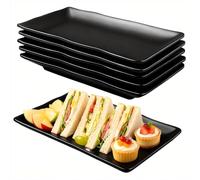 Bcuuozeeing Juego de 6 bandejas rectangulares para servir - 20,7 x 12,8 x 2,7 cm - Platos para servir porcelana, reutilizables, para postres, entrantes, platos de ensalada, guarniciones de frutas