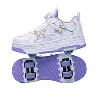 BCVPGF Patines De Rodillos De Estilo Mariposa, Patines De Rodillos De Doble Fila para Niñas Niños, Patines De Rodillos Antideslizantes 2 En 1 para Niños, Zapatos De Rodillos Extraíbles,Purple-EU35