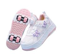 BCVPGF Patines De Rodillos De Estilo Mariposa, Patines De Rodillos De Doble Fila para Niñas Niños, Patines De Rodillos Antideslizantes 2 En 1 para Niños, Zapatos De Rodillos Extraíbles,Pink-EU33