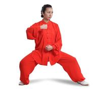 BCVPGF Ropa Tang, Algodón Y Cáñamo, Ropa Tradicional China Artes Marciales Tai Chi Manga Larga/Manga Corta Ropa Tradicional Tai Chi Adecuada para Tus Deportes Tai Chi, Red-XL