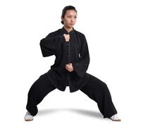 BCVPGF Ropa Tang, Algodón Y Cáñamo, Ropa Tradicional China Artes Marciales Tai Chi Manga Larga/Manga Corta Ropa Tradicional Tai Chi Adecuada para Tus Deportes Tai Chi, Black-L