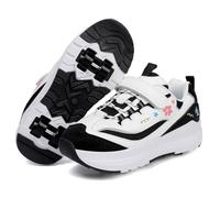 BCVPGF Zapatillas con Ruedas Niño Niña, Patines Multiusos con 4 Ruedas Retráctil, Zapatos Patines Calzado de Skateboarding Multifuncionales, Flor Bordado Zapatos de Niños con Ruedas,Black-33 EU