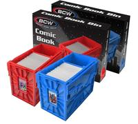 BCW Juego de contenedores cortos de cómics rojos y azules | Caja de almacenamiento de cómics de plástico | Organización codificada por colores para cómics